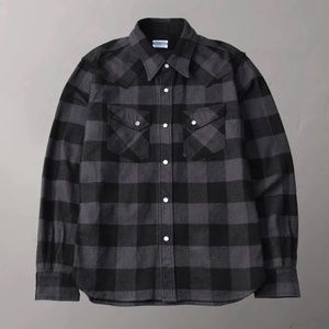 Flat Head Block Check Western Flannel Shirt - Grey/Black